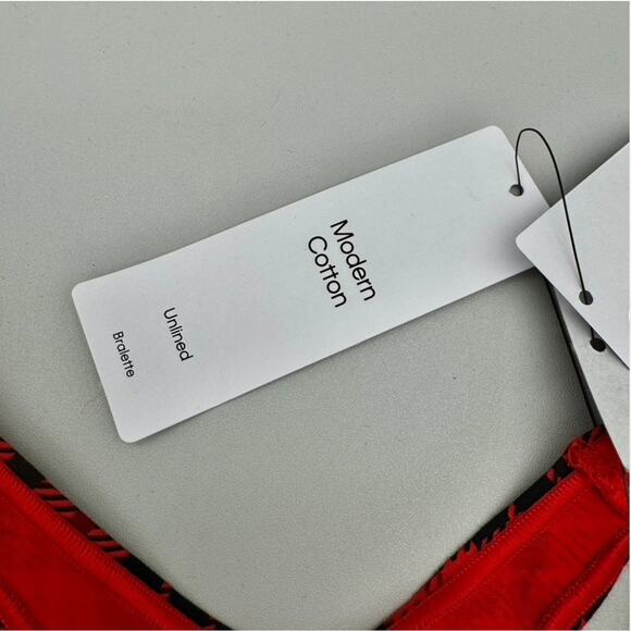 Calvin Klein Bralette Womens Medium Red Black Tartan Plaid Unlined Modern Cotton - Picture 5 of 9